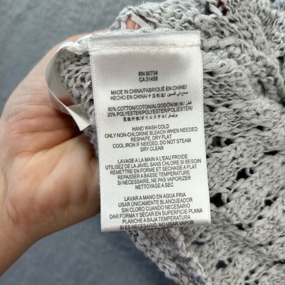BCBG MAXAZRIA Open Knit Short Sleeve Sweater XS Gray Boho Beachy Summer Top - Picture 5 of 9